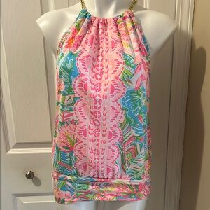Lilly Pulitzer Vibrant Pink and Blue Halter Top, Size S